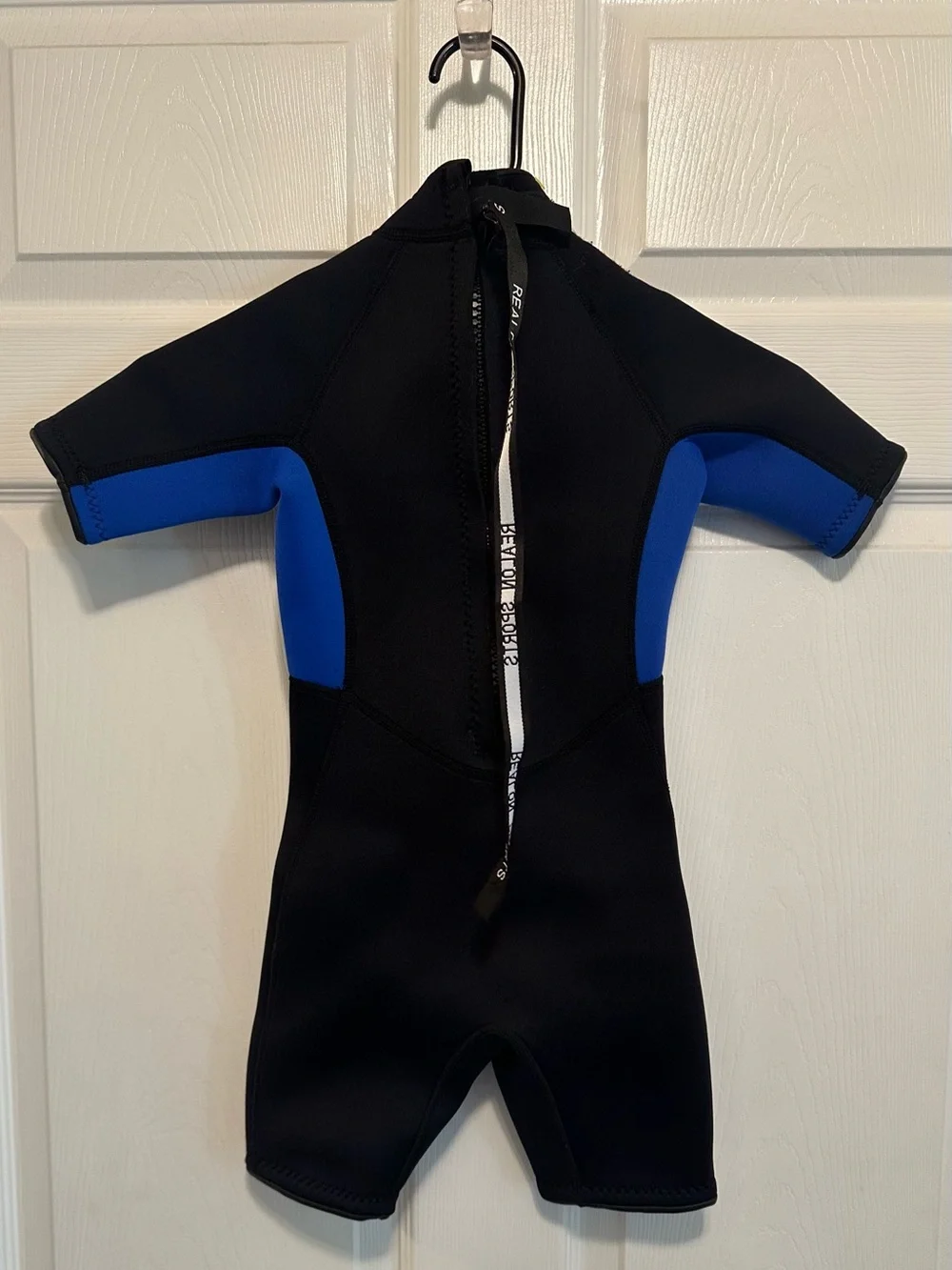 Kids Short Sleeve One-Piece Wetsuit - Black with Blue Panels